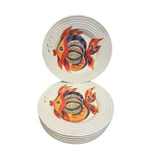 6 TABLETOPS UNLIMITED Under the Sea Melamine Fish Salad‎ Plates Dessert 8 7/8